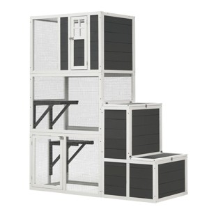LAOTIES 71" Wooden Cat House,3-Tier Outdoor And Indoor Enclosure With Doors And Platforms,Weatherproof Shelter for 1-3 Cats - 1 of 4