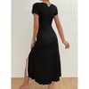 Ribbed Short Sleeve Midi Dress Lace Slit Contrast Trim Fashion Dress for Women - 4 of 4
