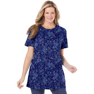 Woman Within Women's Plus Size Perfect Printed Crewneck Tunic - 1 of 4