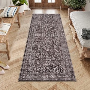Boho Print Washable Rugs Non Slip Low Pile Vintage Floral Traditional Carpet for Living Room - 1 of 4