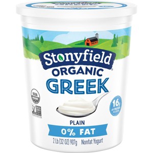 Stonyfield Organic Fat Free Plain Greek Yogurt - 32oz - 1 of 4