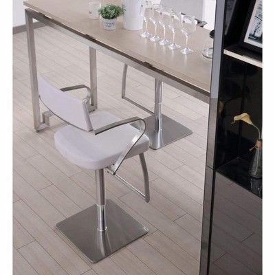 Whiteline Modern Living Zuri Barstool White adjustable height with armrests and square stainless steel base.