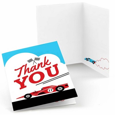 Big Dot of Happiness Let's Go Racing - Racecar - Baby Shower or Race Car Birthday Party Thank You Cards (8 count)