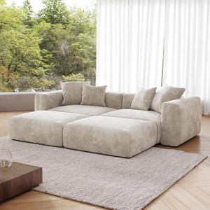 Corduroy Sectional Couches for Living Room, Modular Sectional Couch with Chaise Ottomans, 4 Seater Sofa Bed for Living Room, Apartment - 1 of 4