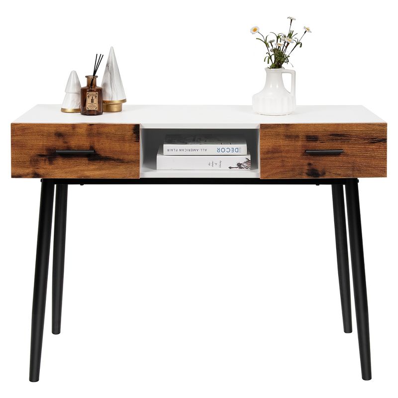 Costway 42'' Industrial Console Table with Storage Drawers Open Shelf Entryway, 2 of 11