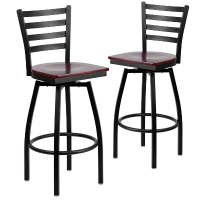 Emma and Oliver 2 Pack Ladder Back Swivel Metal Barstool