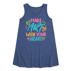 Girls' - Instant Message - Make Art With Your Heart Graphic Sleeveless Aline Dress - 1 of 4