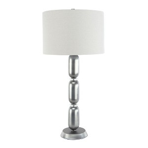 Storied Home Modern Stacked Metal Table Lamp with Glass Accents and Linen Shade - 1 of 4