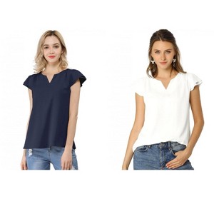 INSPIRE CHIC Women's Work Business Casual Plain Cap Sleeve Blouse 2 Packs - 1 of 4
