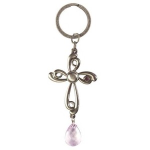 Dicksons Blessed Mother Purple Floral 3 inch Pewter Keychain Ring Accessory - 1 of 2