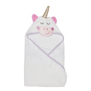 Everyday Kids Hooded Bath Towel for Girls – 3D White Unicorn with Horn, Soft Terry Cloth, Absorbent, Baby Girl Bath Time Essential - 1 of 4