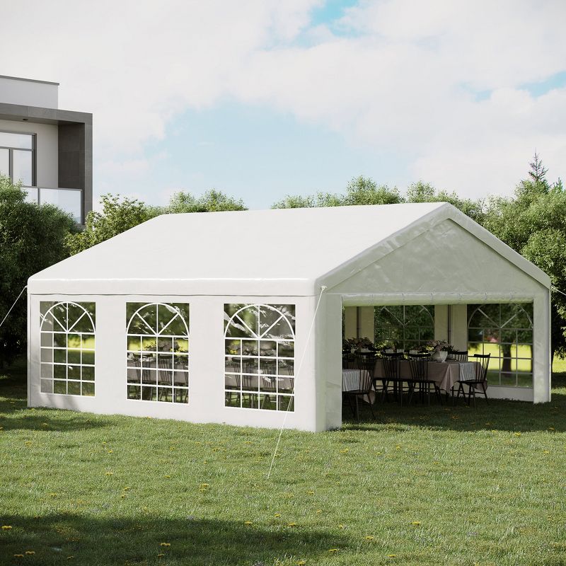 Outsunny 20' x 20' Heavy Duty Wedding Tent & Carport, Portable Garage with Removable Sidewalls, Large Outdoor Canopy with Windows for Events, White, 3 of 7