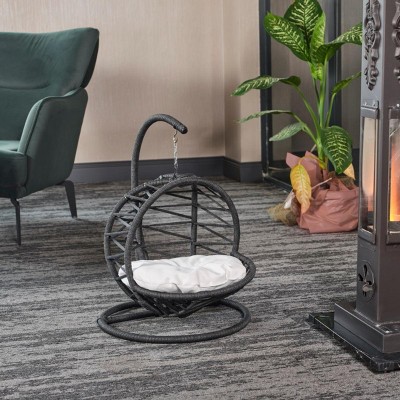 LAOTIES Swing Cat Bed,Metal Cat Egg Chair With Rattan Wicker Appearance