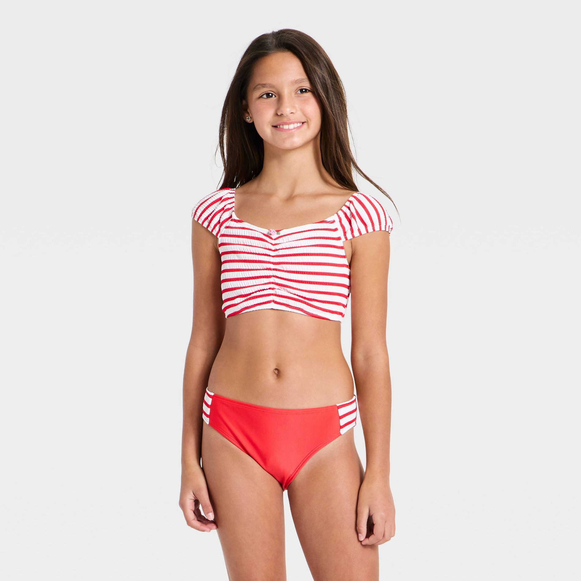 Girls' Rose Seersucker Bikini Set - art class™ Red