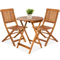 Best Choice Products 3-Piece Acacia Wood Bistro Set, Folding Patio Furniture w/ 2 Chairs, Table, Teak Finish - Natural