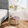 Round Edge End Table, Nightstand & Small Side Table with Linen Basket and Steel Frame, Beige - 2 of 4