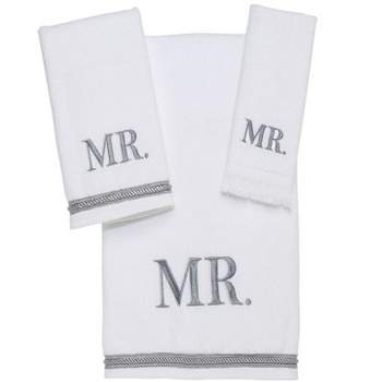 Chalk It Up 3 Piece Embroidered Bath Towel Hand Towel and Fingertip Towel  Set Black and White