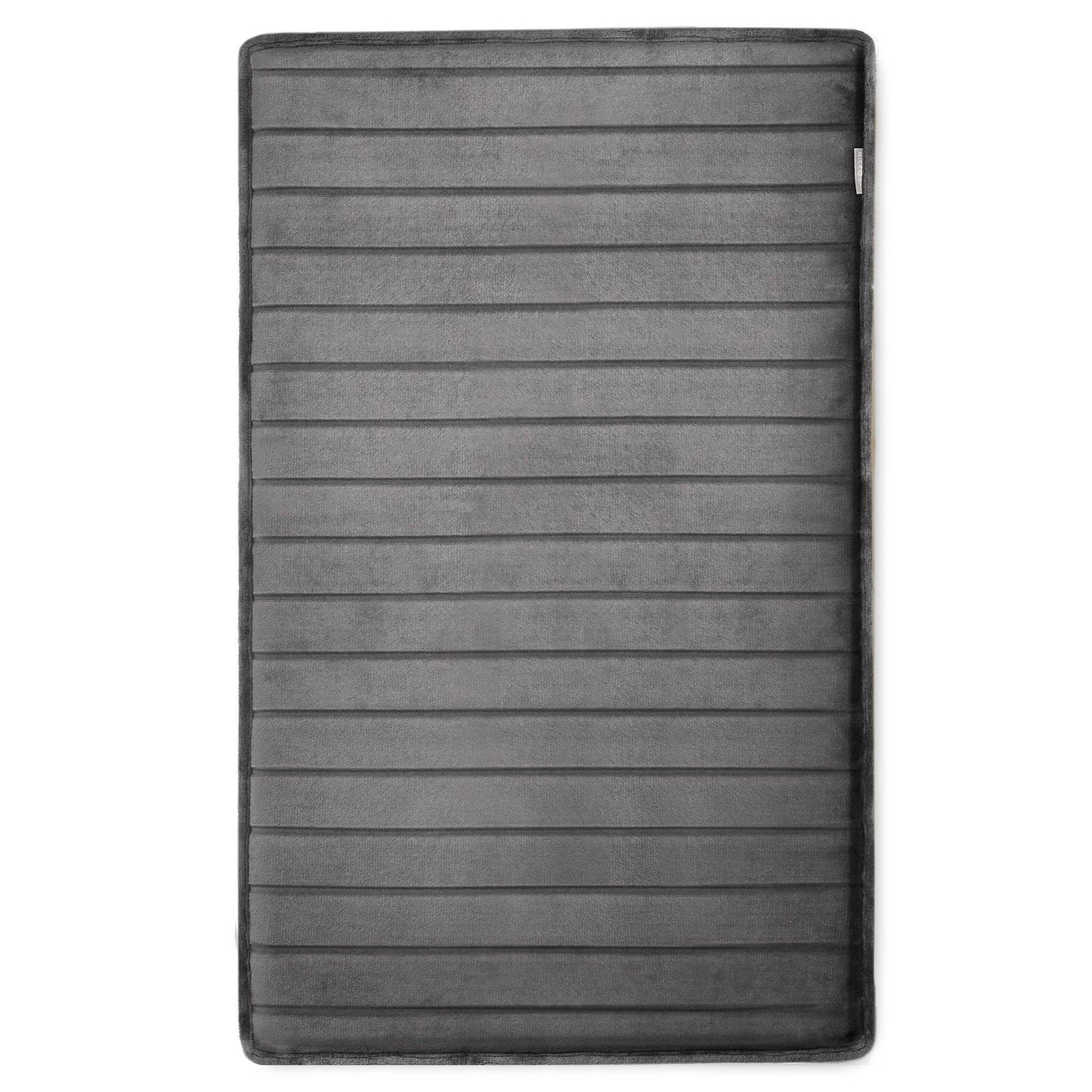 21"x34" MICRODRY SoftLux Quilted Striped Memory Foam Bath Rug/Runner with Skid Resistant Base Dark Gray: Machine Washable, Plush Polyester