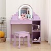 Kids Vanity with Lighted Mirror, 2 In 1 Little Girls Vanity Table & Stool, Kids Makeup with Drawer & Open Shelves for 3-9 Yrs Girls - 2 of 4