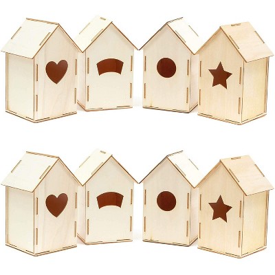 8 Pack Mini Unfinished Wood DIY Birdhouse for Craft, Natural, 3.8 x 7 x 3.8 inch