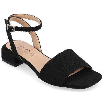 Journee Collection Womens Adleey Tru Comfort Foam Tweed Low Block Heel Sandals
