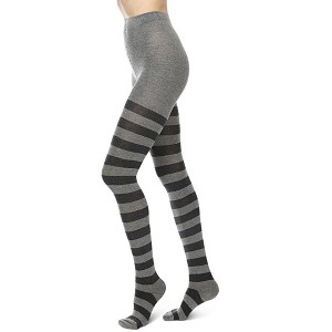 Memoi Grand Stripe Cotton Blend Sweater Tights Med Gray Heather S-M - 1 of 4