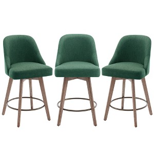 Bekrvio 26" Counter Height Swivel Bar Stools Set of 1/2/3/4–Mid-Century Barstools with Backs, Linen Upholstered & Wood Legs, for Kitchen Island - 1 of 4