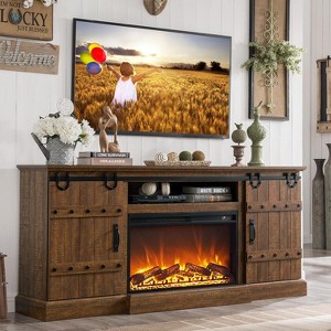 TV Stand with Fireplace for 75 80 Inch TV, 32" Tall Farmhouse Highboy Entertainment Center with Sliding Barn Doors for Living Room - 1 of 4