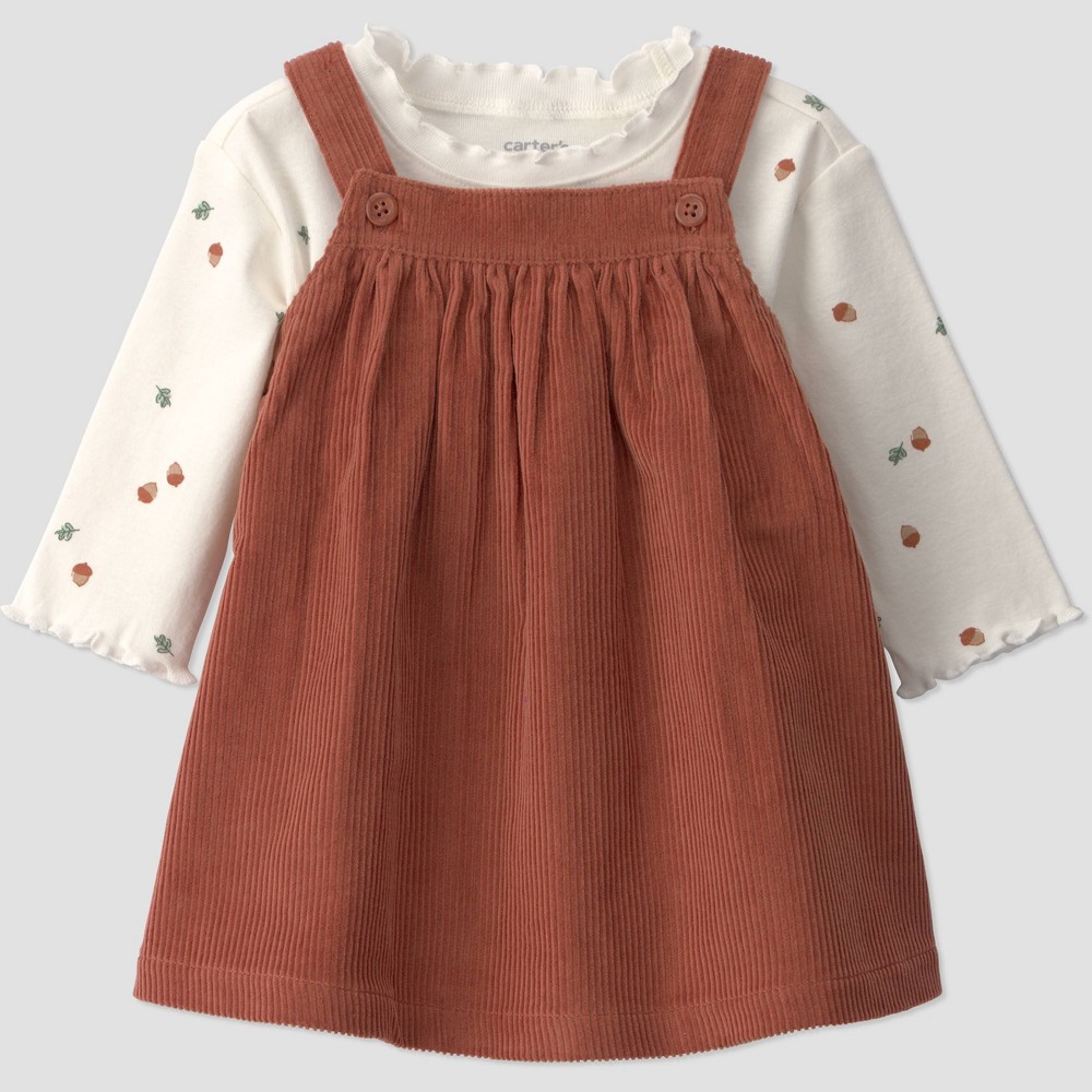 Carter's Just One You® Baby Girls' 2pc Long Sleeve Bodysuit and Cord Skirtall Set - Brown 3M