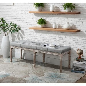 Kumasinova 56" French Vintage Style Entryway Bench,Tufted End of Bed Bench with Carved Details,Window Bench Seat for Bedroom,Living Room,Grey - 1 of 4