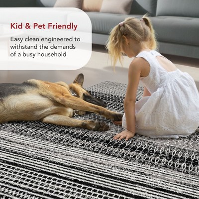 Nova Striped Dark Gray Synthetic 32" Reversible Runner Rug