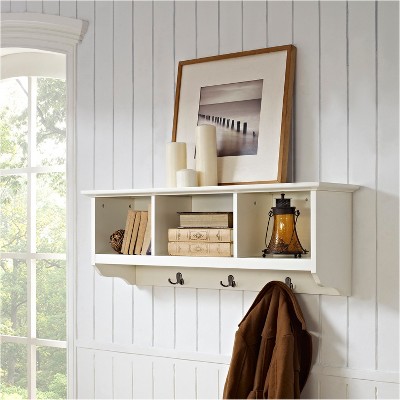 Elegant White Entryway Key/Mail Organizer with Cubbies and Hooks