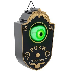 HOMCOM Halloween Decoration, Doorbell w/ Realistic Light-up Eyeball, Sound Activated, Animated Prop for Haunted House - 1 of 4