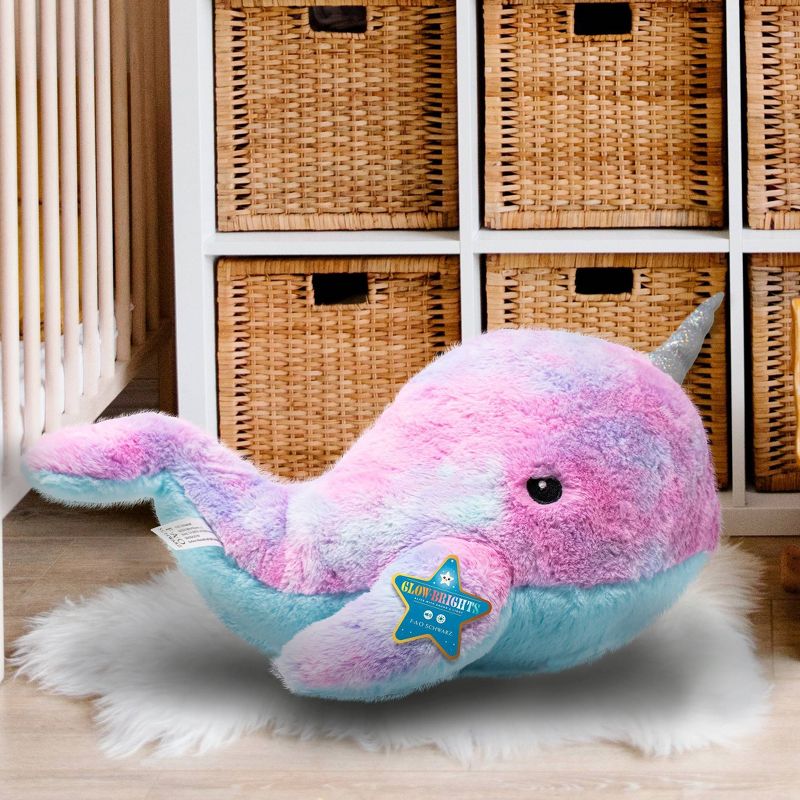 FAO Schwarz Glow Brights Toy Plush LED with Sound Narwhal 17&#34; Stuffed Animal, 5 of 9