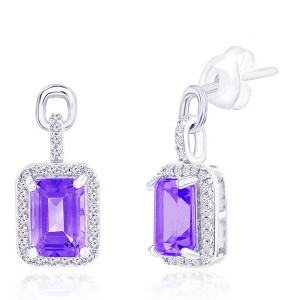 Simona Sterling Silver Emerald-Cut 5X7 Amethyst,White Topaz Earrings - Purple - 1 of 2