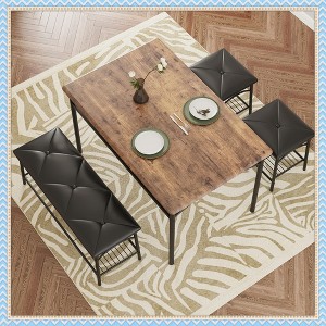 Jojoka 5-Piece Kitchen Table Set with Bench & 2 Stools, PU Upholstered Seating, Metal Frame, Storage Shelf, Space-Saving Dining Set - 1 of 4