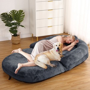 71"L x 43"W x 10"H Human Sized Dog Bed, Giant Dog Bed for Adults, Faux Fur Foldable Floor Sofa Bed for Reading Napping, Removable Cover - 1 of 4