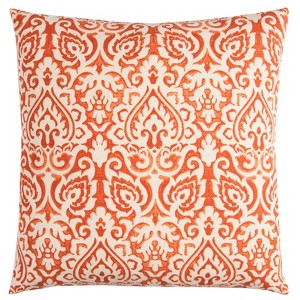 22"x22" Dulane Damask Square Throw Pillow Orange - Rizzy Home: Cotton Cover, Indoor Decorative Cushion, Zippered - 1 of 3