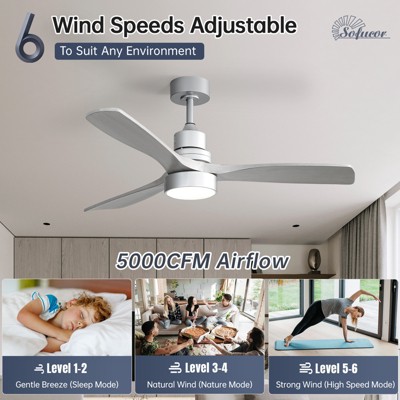 52 inch Solid Wood Ceiling Fan with Lights and Remote Low Profile Outdoor Indoor Modern 3 Blade Fan for Living Room Bedroom Farmhouse Patio