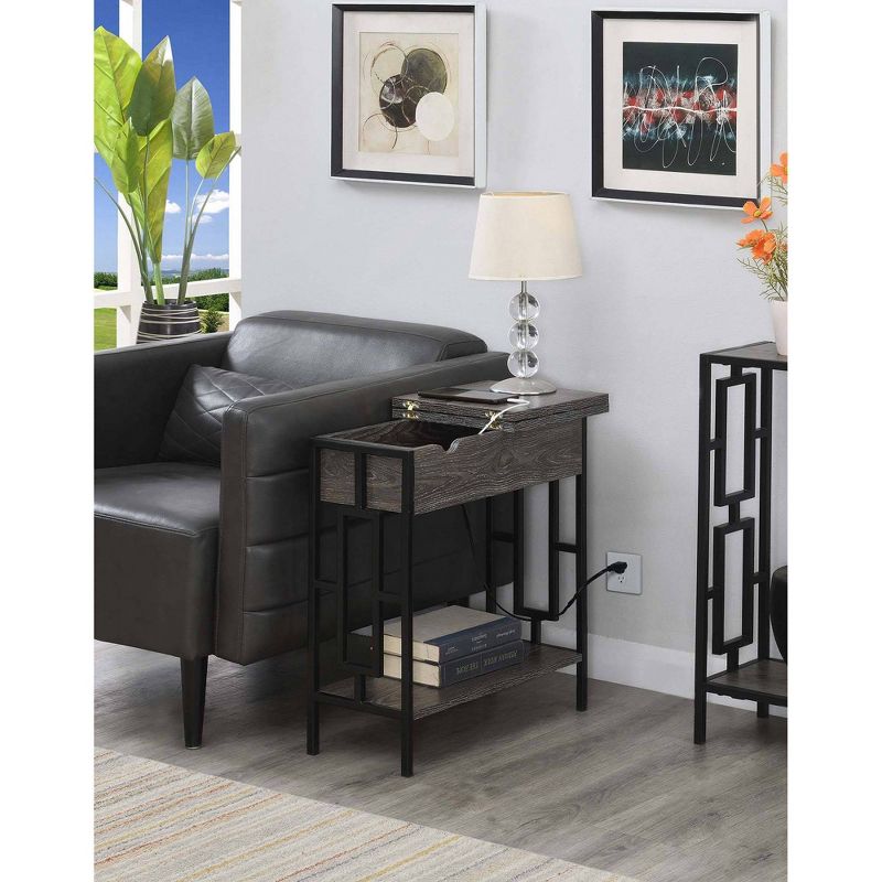Town Square Flip Top End Table with Charging Station Weathered Gray/Black - Breighton Home, 4 of 11