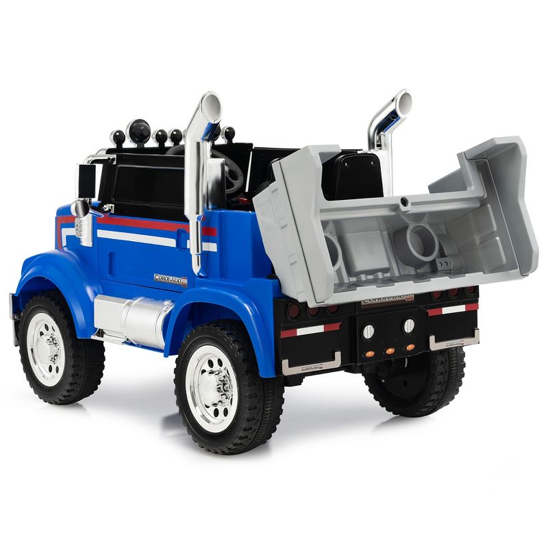 Costway 12V Licensed Freightliner Kids Ride On Truck Car RC w/ Dump Box & Lights Red\Blue, 4 of 11