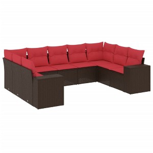 vidaXL 9 Piece Patio Sofa Set with Cushions Brown Poly Rattan - 1 of 4