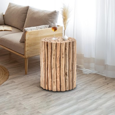NicBex Modern 16" Round Wood Coffee Table with Tree Stump Look for Living Room and Bedroom