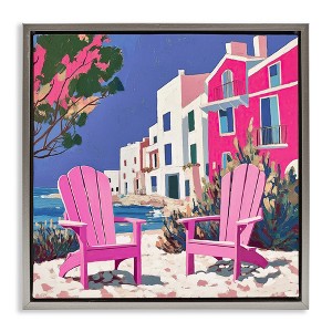 Stupell Industries Beach Chair Meetup in Pink Floating Frame Canvas Art - 1 of 4