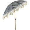 Northlight Striped Outdoor Macrame Boho Beach Market Umbrella with Tilt- 6.5' - Black and White - 4 of 4
