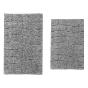 Knightsbridge Stylish And Comfortable All Season Traditional New Tile Design Cotton Bath Rug 21" X 34" Silver - 1 of 4