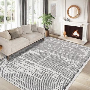 Area Rug for Living Room, Washable Geometric Strip Carpet, Non Slip Non Shedding Ultra Thin Soft Rug for Bedroom, Office, Dining Room - 1 of 4