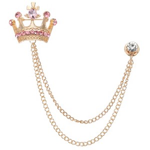 Unique Bargains Crown Hanging Chain Brooch Rhinestone Suit Pins - 1 of 4