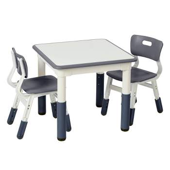 ECR4Kids Square Resin Dry-Erase Adjustable Activity Table with 2 Chairs (3-Piece Set)