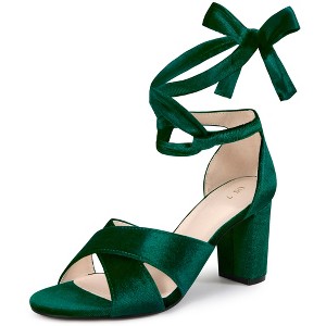 BLISSFUL STEP Women's Cross Strap Chunky Heel Lace Up Heeled Sandals - 1 of 3